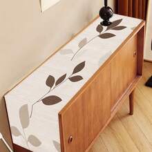 1pc Modern Brown Leaf Pattern Table Runner, Minimalist Leaf Table Decor Tablecloth, Daily Dining Table Decoration, Holiday Party Supplies - Multicolor - View 2