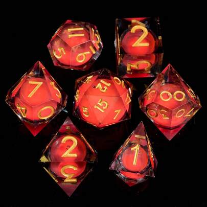7pcs Liquid Core D&D Dice - Glow-In-The-Dark Liquid Core, Sharp Polyhedral Resin Dice, Suitable For Role-Playing Games And Board Games