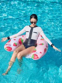 1个U型充气躺椅，水果主题，草莓和菠萝元素，带杯架，PVC材质，适合水上活动、泳池、海滩、主题派对，充气水上漂浮物，泳池充气漂浮床，充气泵需另行购买。 - 水果U型躺椅 - 查看 3
