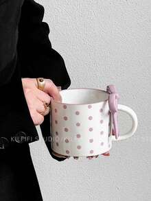 1pc 450ml Cute Bow Ceramic Mug, Unique Design High-Quality Girly Coffee Cup For Home Use - Multicolor - View 8