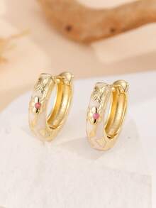 1 Đôi bông tai khoen tròn kiểu dáng mới, mạ vàng, chất liệu đồng, họa tiết hoa, tráng men cloisonne, trang sức dành cho nữ và bé gái. - trắng - Xem 5