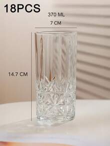 6-Piece Minimalist Transparent Glass Water Cup Set, Suitable For Home Use, Coffee Cups, Juice Cups, Whiskey Cups, Straight-Sided Textured Beverage Cups, Multiple Sizes Available, Party Table Cups. - DM336-1 (370ml) - View 8