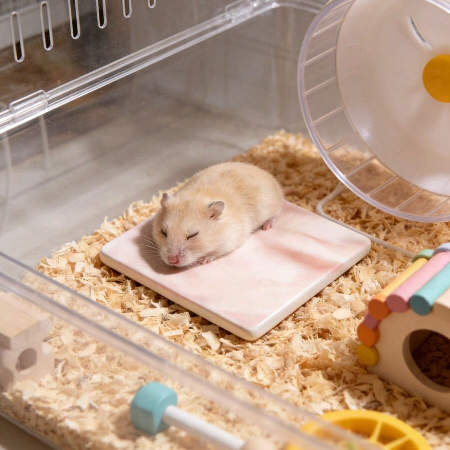Tapis de refroidissement pour hamster, tapis de refroidissement anti-morsure et anti-basculement, facile à nettoyer, tapis de refroidissement d'été pour hamster, décoration de cage pour petits animaux de compagnie - Voir 1