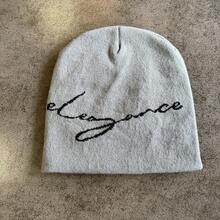 1pc Minimalist "Elegance" White Letter Knit Beanie Hat, Versatile Fashionable Item For Autumn/Winter - Knitted Hat - View 3