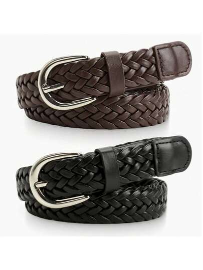 Bohemian Style Metal Buckle Woven Belt, Suitable For Jackets And Dresses, Autumn, Halloween, Travel, Beach Outfit Accessory