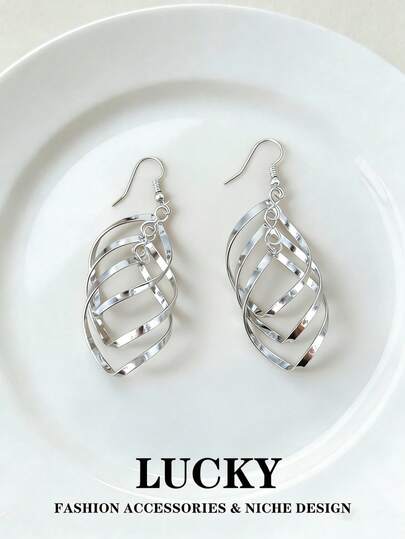 1 Pair Fashionable Personalized Elegant Asymmetrical Geometric Earrings, Suitable For Teenage Girls Daily And Festival Wear