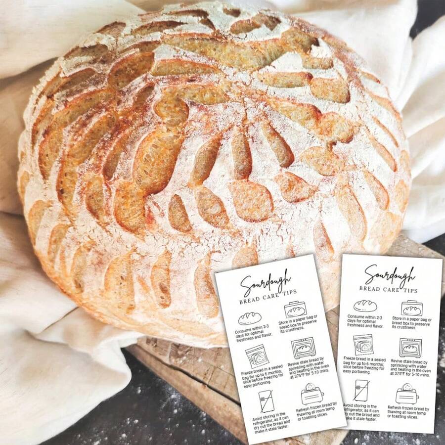 Sourdough Care Instruction Card/Business Card Size | Storage Tip Label Sticker Fermentation Starter | How To Package For Bread Baker Customers - A - View 1
