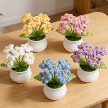 1pc Handmade Knitted Forget-Me-Not Flower Potted Plant, Beautiful Handcrafted Floral Decor, Home Decoration, Creative Gift, Suitable For Mother, Girlfriend - Multicolor - View 2