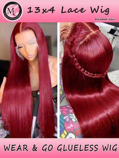 13x4 180 Density Yaki Straight Lace Front Wigs Human Blended Hair Pre Plucked Yaki Straight Lace Frontal Wig With Baby Hair Glueless Brazilian Virgin Human Blended Hair Lace Front Wigs Natural Color Halloween Season