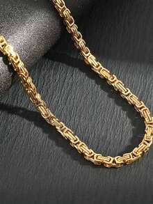 1pc Minimalist Punk Style Stainless Steel Necklace, Suitable For Men's Daily, Wedding, Party Wear, Holiday Gift - Gold - View 2