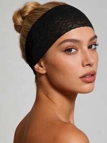 1件装女士花卉蕾丝发箍配饰，弹性复古蕾丝镂空边化妆发箍发圈假日必备发饰夏季沙滩发带 - 彩色 - 查看 3