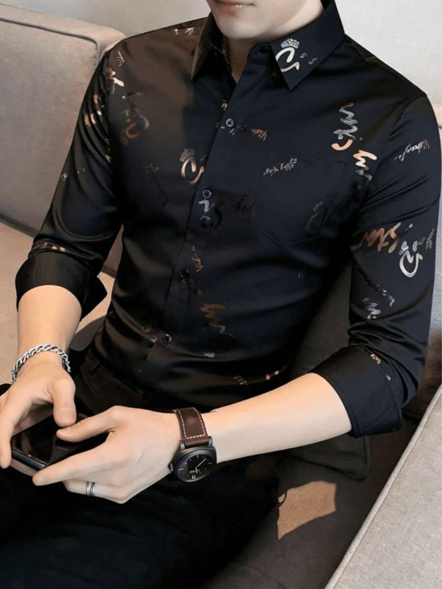 Men's Shirts, Business Casual - 黑色 - 查看 1