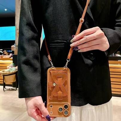 حامل بطاقة + سلسلة رقبة + حافظة هاتف واقية من الصدمات بتصميم عين بني، من مادة TPU، مناسبة كهدية عيد، متوافقة مع هواتف آيفون 11 12 13 14 15 16 برو/برو ماكس/14 15 16 بلس/17، للجنسين