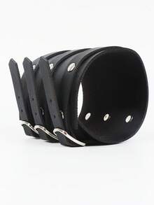 Punk Gothic-Style Black PU Leather Triple-Layer Bracelet, Adjustable Rivet Buckle Design, Dark Queen Statement Wristband Accessory, All-Season Versatile Item To Elevate Outfit Edge & Coolness - Black - View 5