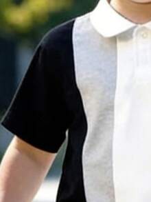 Bộ đồ thường ngày thoải mái cho bé trai: Áo polo tay ngắn in chữ và quần jogger. - trắng - Xem 4