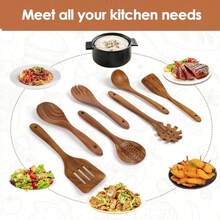 7pcs/1set Natural Bamboo Kitchen Utensil Set - Brown - View 4