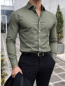 Men's Long-Sleeved Dress Shirt - Grey - View 4