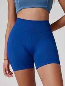 NcmRyu 1 chiếc quần short thể thao nữ màu trơn, ôm sát, co giãn. - Màu xanh lam - Xem 5