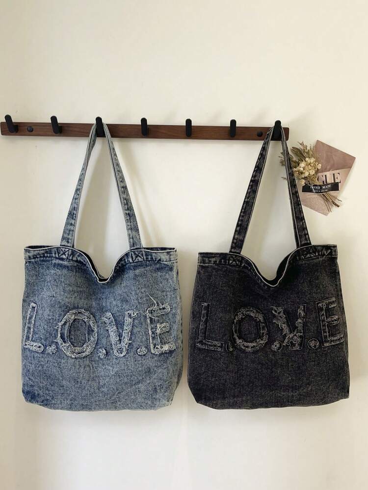 1 chiếc túi tote tối giản dung tích lớn in chữ "LOVE" bền chắc, túi đeo vai di động dành cho nữ, phù hợp cho công việc, trường học, mua sắm, du lịch, món quà lý tưởng cho phái nữ vào ngày Valentine, phù hợp mọi mùa. - Nhiều màu - Xem 4