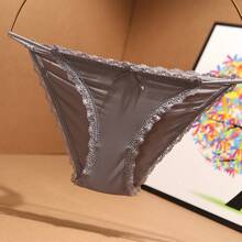 Ice Silk Seamless Japanese Style Sexy Strip Underwear Women's European And American Cotton Crotch Low Waist Lace Edge Girl Plus Size - 酒紅 - 查看 10