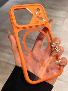 1pc Luxury Camera Protection Crystal Clear Magnetic Phone Case Compatible With IPhone 17 16 15 14 13 12 11 Pro Max Plus Soft Back Cover - Orange - View 2