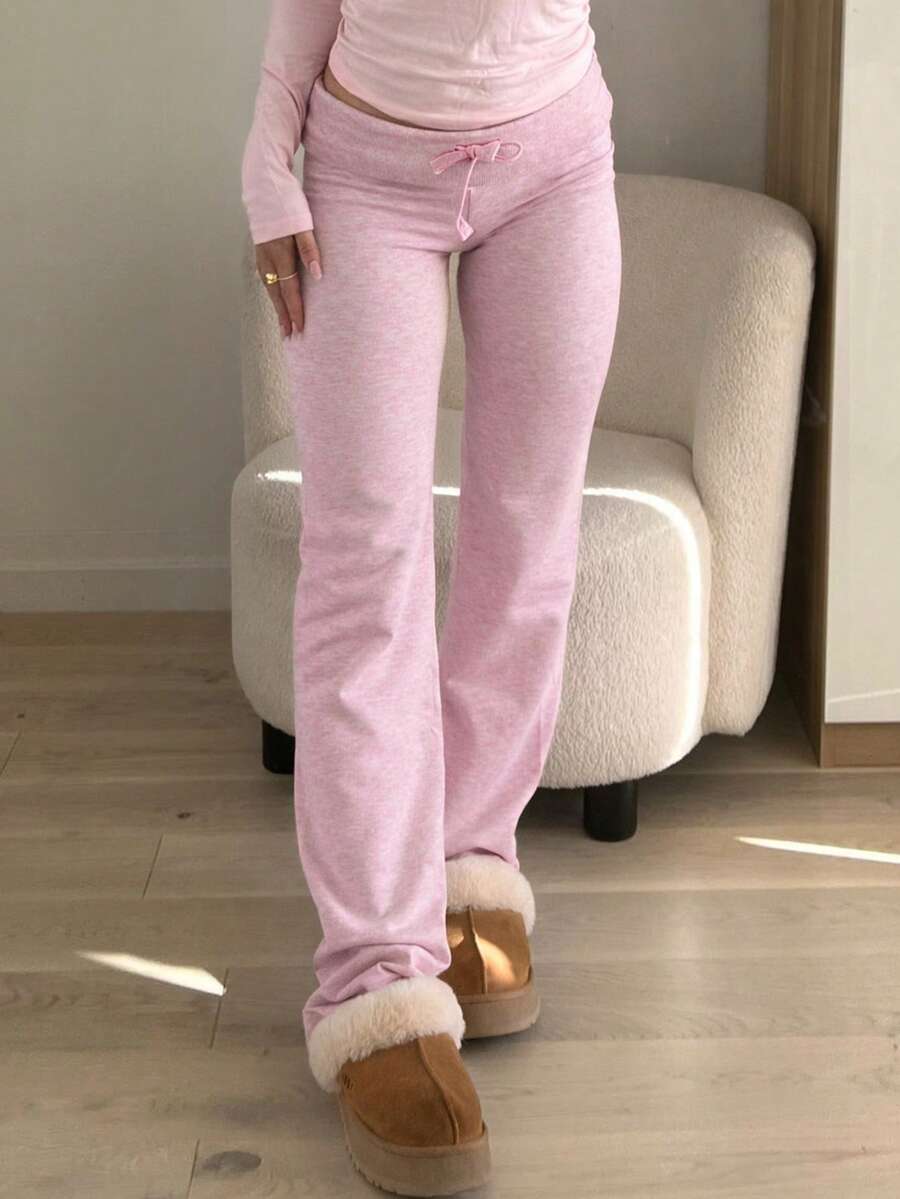 Quần dài ống đứng kiểu Y2K nữ tính, màu hồng trơn, cạp chun có chi tiết nắp gập, thoải mái, năng động, dáng rộng, thích hợp mặc đi làm. Mùa xuân. - Hồng - Xem 1