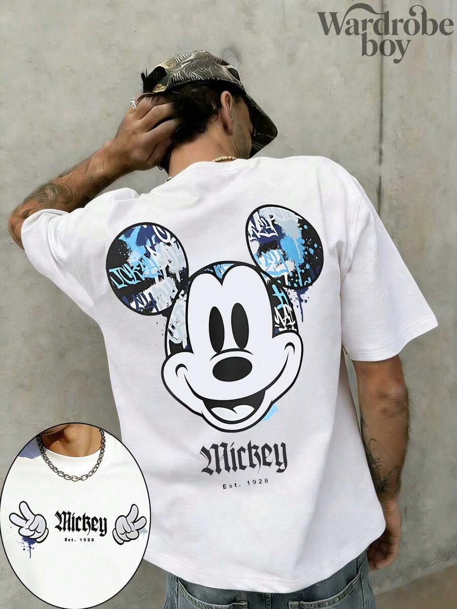 Disney Printed T-Shirt,Disney Mickey Mouse Front And Back Prints T-Shirt, Unisex,High-Quality Pure Cotton T-Shirt,Suitable For All Seasons, Comfortable And Breathable| Exquisite Design | The Best Choice For Giving Gifts - trắng - Xem 1