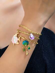 3pcs/Set Ocean Style Shell, Starfish, Fish Faux Pearl Pendant Bracelets, Summer Beach Party Jewelry For Women - Multicolor - View 1