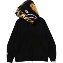 Bape A BATHING APE FW25 Half Camouflage Double Hooded Sweatshirt With Shark Logo On Cuffs, Men's - 黑色 - 查看 2