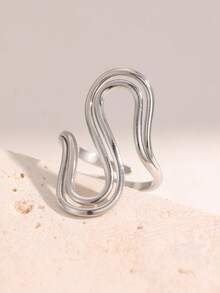 Bague ouverte minimaliste à double rangée de lignes géométriques (1 pièce), à la mode et polyvalente, idéale pour le quotidien, les soirées et les rendez-vous. - Anneau ouvert - Voir 6