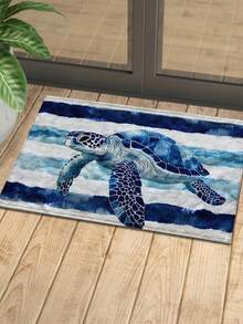 1pc Blue Turtle Pattern Anti-Slip Mat - Made Of Quick-Dry Absorbent Long Plush Fabric, Machine Washable For Kitchen And Bathroom, Soft Home Decor Gift, Durable Striped Design - Multicolor - View 6