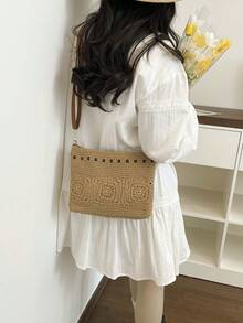 Handmade Woven Bag, New Summer Casual Fashion Women's Shoulder Crossbody Bucket Bag - Khaki - View 3