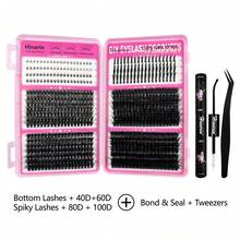 Hinarin 705pcs 4 Types Mixed D-Curl Cluster Lashes Large Capacity Mixed Bottom Lashes + Spiky Lashes + 40D/60D/80D/100D Fluffy Individual Lashes DIY Home Use Lash Extension Set For Volume And Length, Includes Makeup Tools - Black - View 9