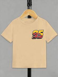 Disney Black Background Cars Lightning McQueen And Friends Flame Print Front And Back Design Kids' Short Sleeve T-Shirt - Playful And Cool Racing Style Top - Màu be - Xem 2