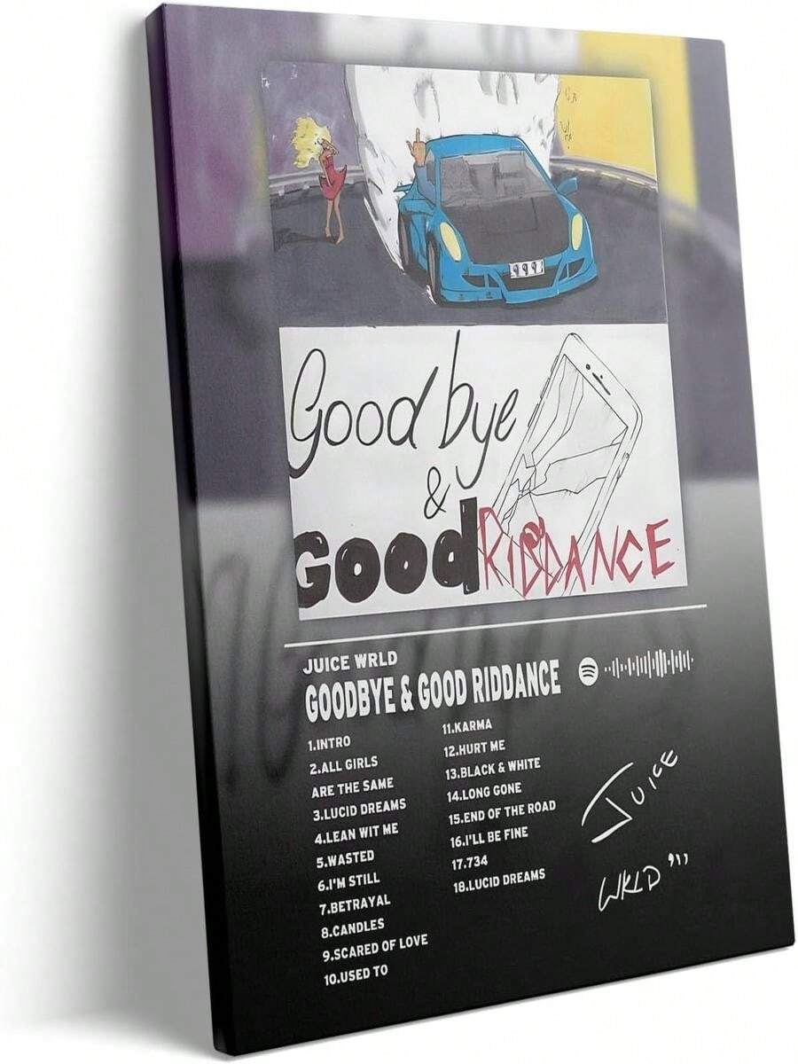 VYPEROCK Juice Canvas Wall Art WRLD Goodbye & Good Riddance Bold Rap Album Cover Poster, Vibrant Modern Music Aesthetic Prints For Bedroom Game Room Living Room Bar Studio Deco - 1PC - 查看 1