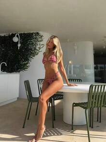 Bộ bikini hai mảnh kẻ caro buộc cổ, kiểu dáng thanh lịch, thoải mái, thích hợp cho kỳ nghỉ biển mùa xuân/hè dành cho nữ. - Nhiều màu - Xem 4