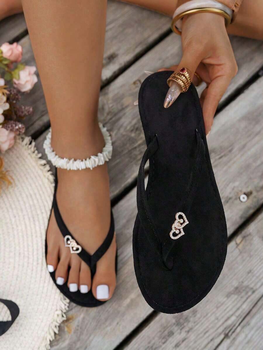 Fashionable Thong-Style Casual & Comfortable Flat Sandals, Versatile For Daily Wear, Travel And Home - 黑色 - 查看 1