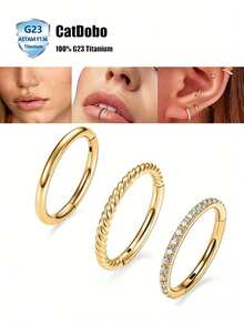 CatDObo 3 件装铰链式透明锆石鼻环；低过敏材质；男女通用 16g 鼻环，鼻翼/鼻孔/唇环；18k 镀金耳骨耳环，耳屏/耳廓/耳廓耳环；女性穿刺饰品。 - N070 - 查看 1