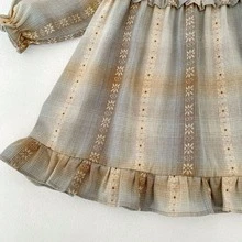 Spring & Autumn New Baby Girls Dress, Toddler Girls Floral Jacquard Long Sleeve Sister Matching Dress, Fashionable Casual Versatile Skirt - Khaki - View 9