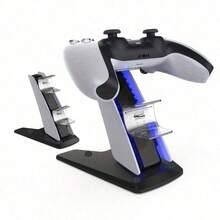 PS*5 DualSense Controller Charging Station, Airplane Seat Style Dual Charger Stand With PD Fast Charging, LED Ambient Light & Intelligence Protection, Compatible With Pl/Ay/Sta/Tion /5 Controllers - Black and White - View 4