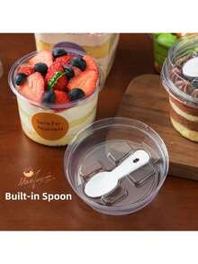 20pcs/10pcs/1pc Disposable Covered Dessert Cups, Transparent Plastic Fluffy Yogurt Containers, Leak-Proof Party Dessert Supplies, Reusable Party Cups, Spoon Lids, Novel Mugs, Transparent Mousse Cake Boxes, Yogurt Cups, Reusable Party Cups, Party Candy Bags, Dessert Molds, Cake Molds - Multicolor - View 3