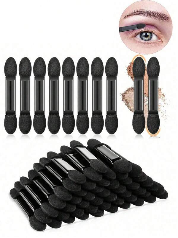 200pcs Double-Headed Eyeshadow Brush, Disposable Dual Sided Eyeshadow Brush Double Ended Sponge Applicator Oval Tipped Eyeliner Brush Makeup Brush Tool