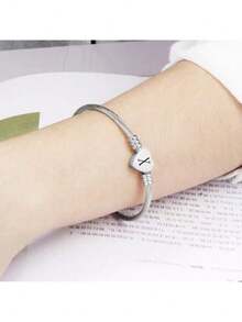 Silver Heart Initials Bracelet-A-Z Stainless Steel Engraved Charm Bracelet, Woman Jewelry Birthday Festival Gift - bạc - Xem 4
