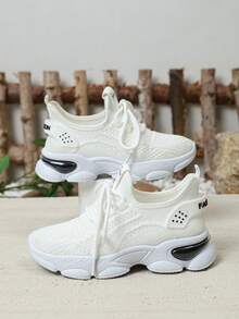 1 Paar modische weiße Kindersneaker, vielseitig atmungsaktiv mit dicker Sohle, geeignet für Outdoor-Sport & Lässig Bekleidung, ganzjährig - Weiss - Übersicht 4