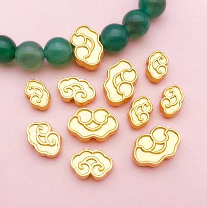 10pcs Auspicious Clouds Double-Sided Enamel Alloy Loose Beads, Ancient-Style DIY Accessories For Hanfu Tassel Jewelry & Crafting.