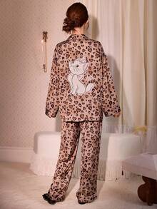 Gongdie 2pcs Disney Marie Cat Print Cotton Long Sleeve Pajama Set, Autumn/Spring - Brown - View 2