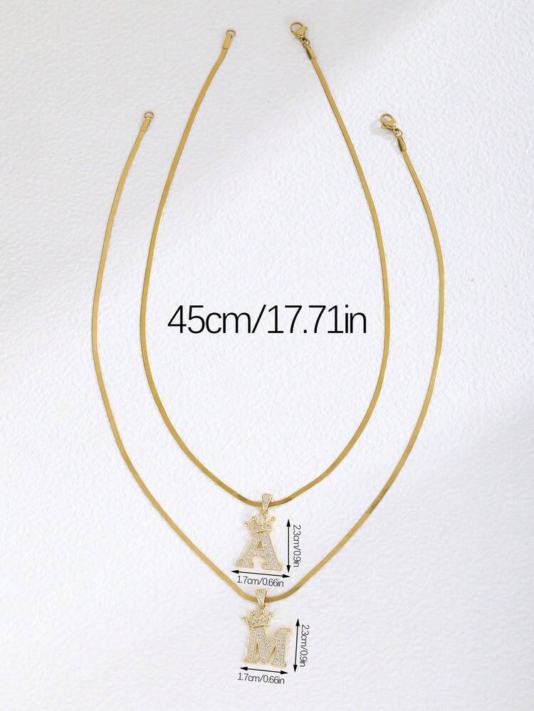 1 chiếc dây chuyền mặt chữ bằng đồng mạ vàng đính đá Cubic Zirconia thời trang, thích hợp để trang trí tiệc, làm quà tặng phụ kiện cho bạn bè và gia đình. - Vàng - Xem 8