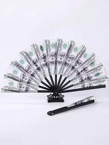 1pc Retro Dollar Pattern Foldable Hand Fan, Unique Party & Photography Prop, Perfect Gift For Christmas, Mother's Day, Father's Day And Birthday - Multicolor - View 6