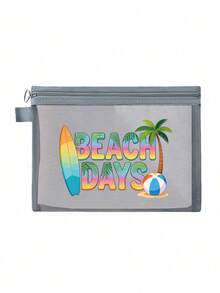Bolsa de maquillaje de malla de moda, bolsa de malla con estampado de "DÍAS DE PLAYA", bolsa de playa de malla, bolsa de cosméticos de malla, bolsa de playa plegable de gran capacidad impermeable y a prueba de arena, bolsa de regalo personalizada, bolsa de maquillaje, bolsa de almacenamiento de viaje, adecuada para bodas, vacaciones y uso diario, es un regalo de cumpleaños personalizado para mujeres, madres, maestras, amigas, damas de honor, regreso a la escuela, regalo de Pascua - Multicolor - Ver 14