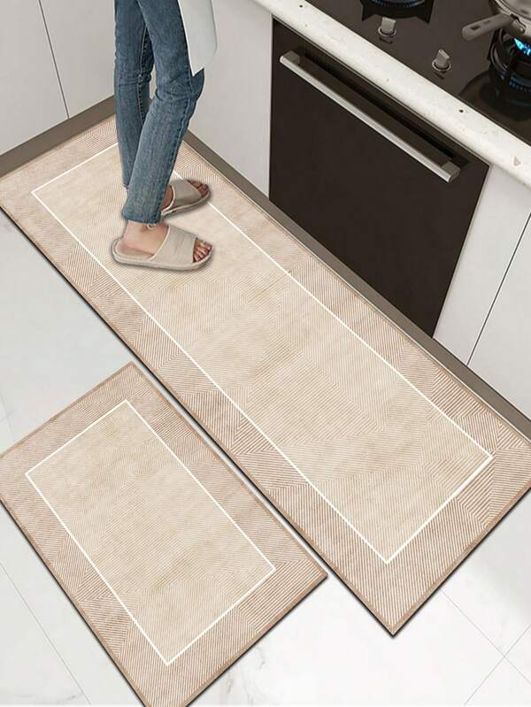 3.5mm Thick Absorbent Rubber Kitchen Mat, Large Or Small Rug, Modern Minimalist Style, Beige Color, Line Texture Pattern, Suitable For Kitchen, Living Room, Bedroom, Children's Room, Mouse Pad, Bathroom, Entrance, Outdoor, Balcony, Corridor And Other Home Spaces. Can Be Self-Trimmed To Fit The Desired Size.